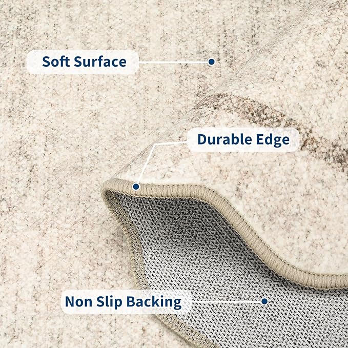 GarveeHome Scalloped Washable Rug 9x12 Area Rug for Bedroom Modern Living Room Rug Farmhouse Non Slip Large Area Rug Soft Throw Rugs Stain Resistant Carpet for Dining Room Nursery Beige 9'x12'