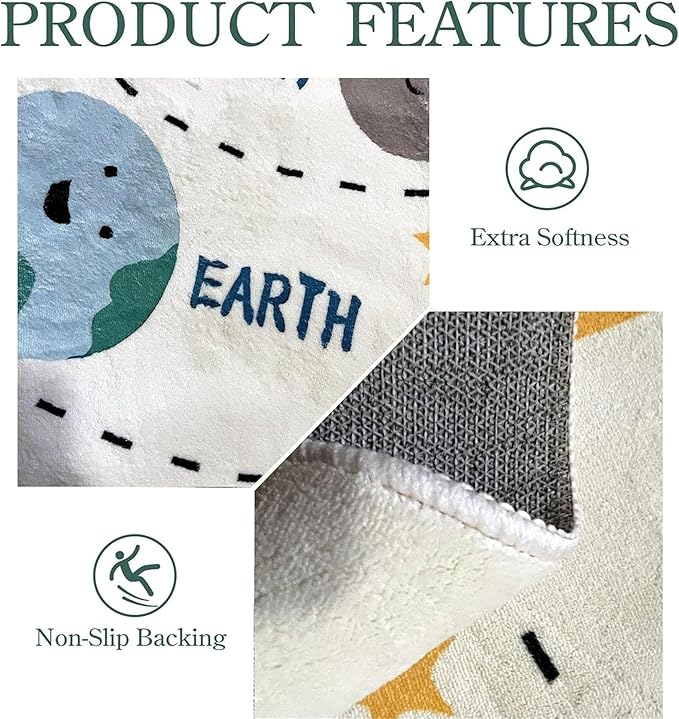 Solar System Kids Rug, Alphabet and Planet Carpet for Playroom 4x6, Children's Educational Play Mat ABC Rugs, Outer Space Play Rug