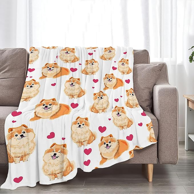 Pomeranian Gifts and Decor - Cute Dog Throw Blanket for Girls, Women, Kids, Adults - Soft, Warm, Cozy Fleece Blanket for Couch, Sofa, Bed - 60"x50"