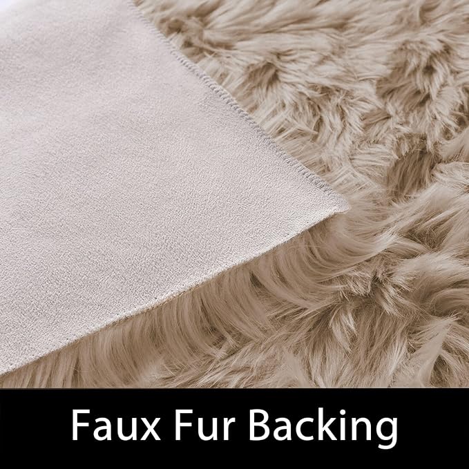 Latepis Runner Faux Fur Rug Camel Beige 2x6 Rugs Fluffy Furry Washable Sheepskin Rug Small Area Rugs for Living Room Sofa Bedroom Carpets Sheepskin