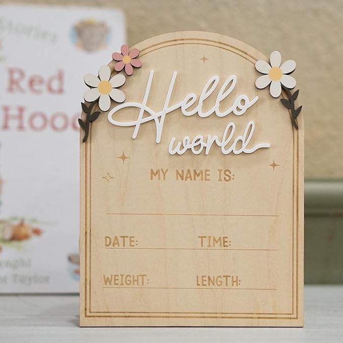 Baby Announcement Sign, Hello World Newborn Sign for Hospital, She’s Here Card, Baby Announcements Ideas, Newborn Photography Props Double-Sided (HW4)
