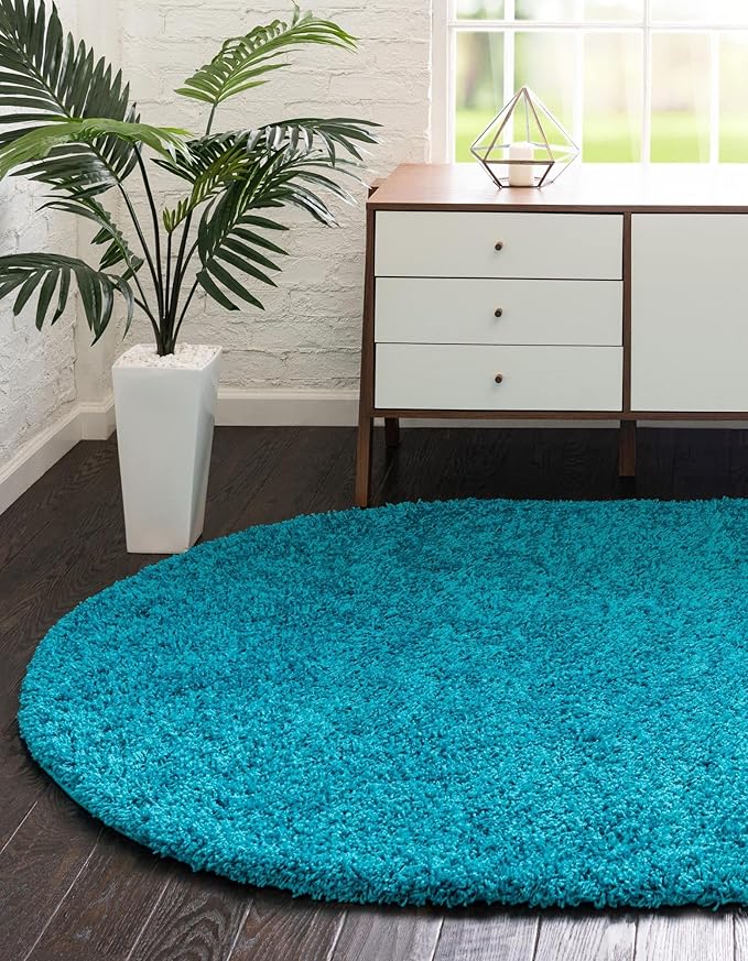 Unique Loom Solid Shag Collection Area Rug (3' 3" x 5' 3" Oval, Turquoise)