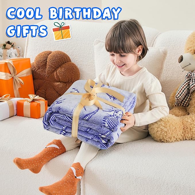 inhand Dinosaur Toys for Kids Glow in The Dark Dinosaur Blanket Christmas Birthday Valentine's Day Easter Party Decorations Favors,3 4 5 6 7 8 9 10 11 12 13 Year Old Boy Gifts（50"X60" Blue Dino