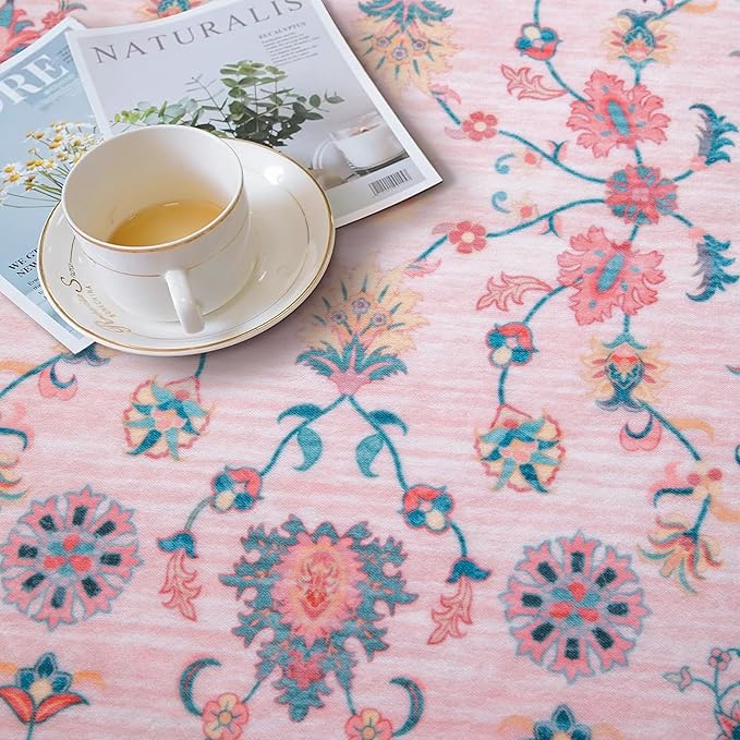 Tangsoo Pink Rug for Bedroom Girl Nursery 5x7, Washable Non Slip Cute Floral Rug for College, Soft Low Pile Carpet for Living Room Teen Coquette Room Loveshackfancy Decor Alfombra Kids Baby Playroom