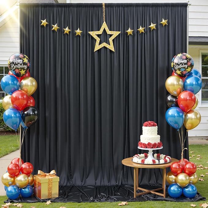 60x12 ft Black Backdrop Curtain, 12 Panels 5x12 ft Long Wrinkle Free Silky Polyester Fabric Wedding Backdrop Drapes Black Photo Back Drop Curtains for Parties Photography Background Cloth