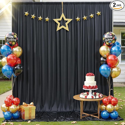 10x12 ft Black Backdrop Curtain, 2 Panels 5x12 ft Long Wrinkle Free Silky Polyester Fabric Wedding Backdrop Drapes Black Photo Back Drop Curtains for Parties Photography Background Cloth