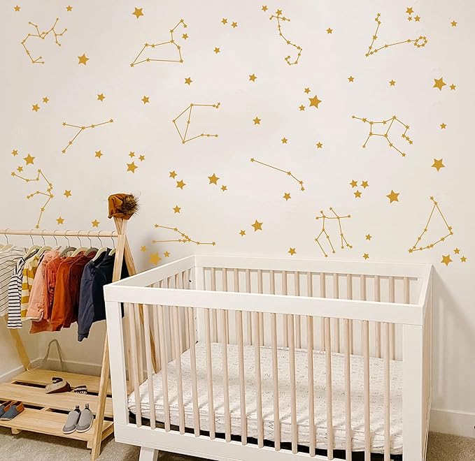 Constellation Wall Decals Stars Wall Stickers Nursery Decal Boys Bedroom Kids Room Sticker Vinyl Decor Y85 (Gold)