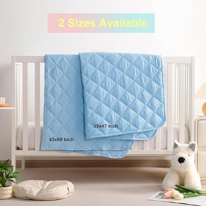 BEDSUM 100% Brushed Microfiber Down Alternative Toddler Comforter, Ultra Soft Lightweight and Warm Breathable Crib Quilted Blanket for Nursery Stroller Bed, 43x60 Inches, Aqua