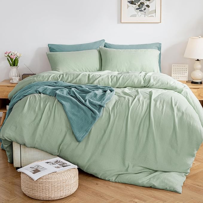 MILDLY Muslin Duvet Cover California King - 100% Washed Cotton Linen Like Gauze Comforter Cover 3 Pieces Breathable & Lightweight for All Season
