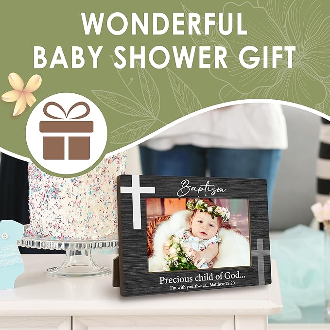 First Christmas Baby Picture Frame - Precious Child of God Baptism Gifts for New Mom Grandparent Newborn Nursery 4 X 6 Inch Gender Reveal Decorations Wood Picture Frame - A10