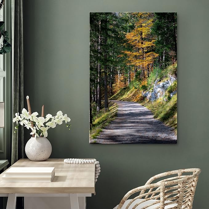 SIGNWIN Canvas Wall Art Green Forest Path Nature Forest Photography Realism Rustic Scenic Dramatic Multicolor Cool for Living Room - 24"x36" inches