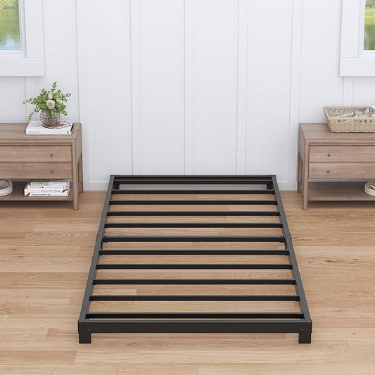 4 Inch Twin Bed Frames Low Profile, Twin Platform Bed Frame No Box Spring Needed, Heavy Duty Metal, Easy Assembly, Black