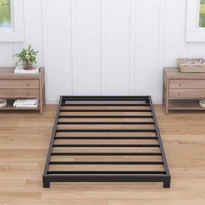 4 Inch Twin XL Bed Frames Low Profile, XL Twin Bed Frame No Box Spring Needed, Heavy Duty Metal, Easy Assembly, Black