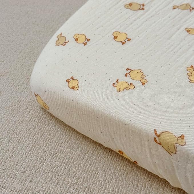 BuLuTu Muslin Cotton Crib Sheets Neutral Baby Boys Girls, 2 Pack Fitted Sheets for Standard Mattress 52"x28", Cute Animal Print Toddler Bed Sheet Nursery Decor, Bear & Duck
