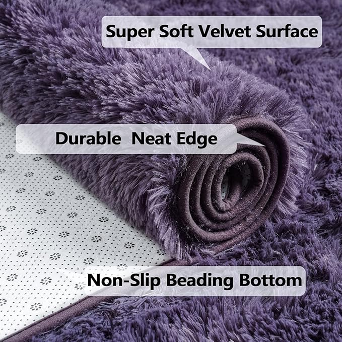 Merelax Soft Modern Indoor Large Shaggy Rug for Bedroom Livingroom Dorm Kids Room Home Decorative, Non-Slip Plush Fluffy Furry Fur Area Rugs Comfy Nursery Accent Floor Carpet 5x8 Feet, Grey-Purple