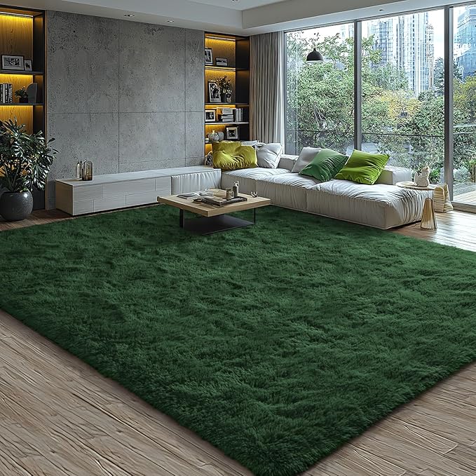 EVOIONOS 5x8 Washable Large Area Rug for Living Room, Fluffy Shag Rug for Bedroom, Ultra Soft Plush Non Slip Carpet for Indoor Floor Bedside Nursery Kids Girls Room Dorm, Home Decor Aesthetic, Green