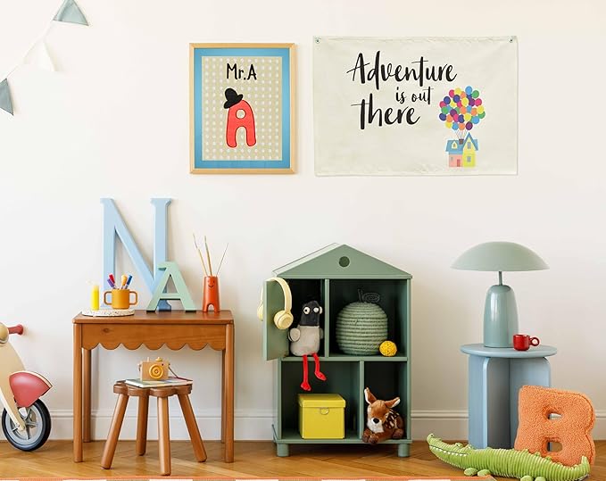 Canvas Hanging Flag Banner Wall Sign Decor Gift for Baby Kids Girl Boy Nursery Teen Room Front Door - Hydrogen Balloon