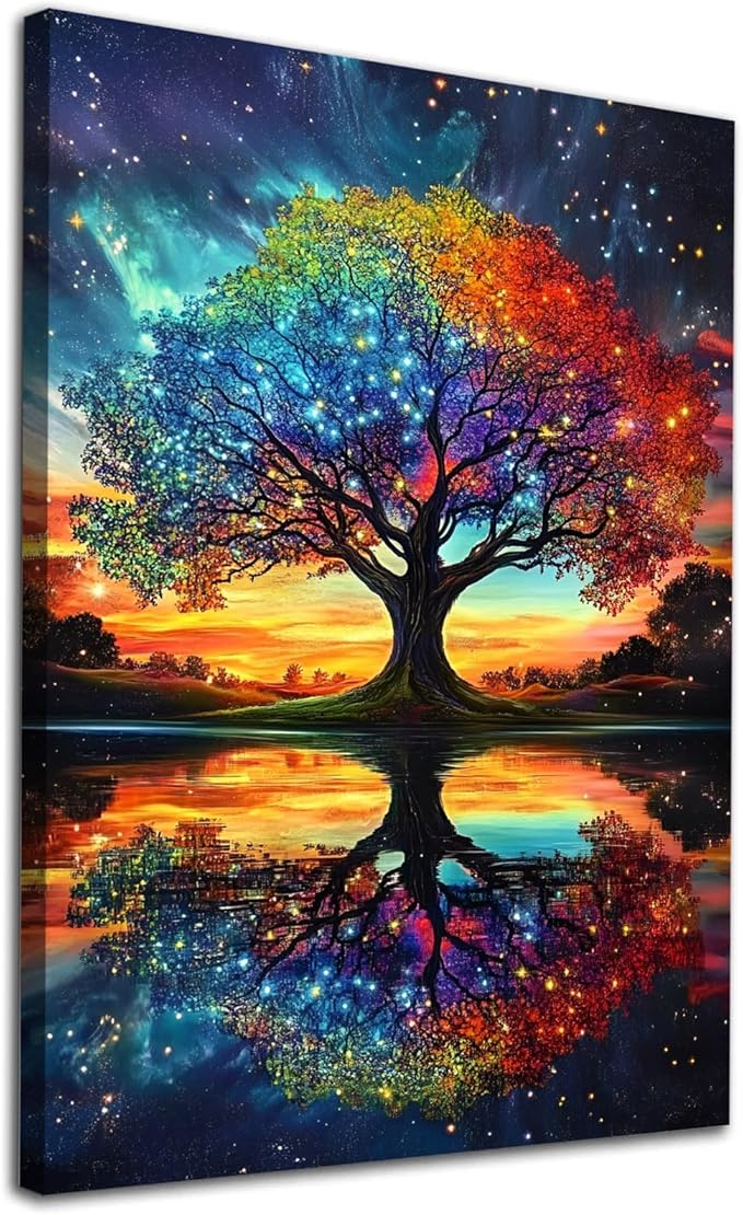 Deocorlevel Abstract Colorful Tree Canvas Prints Fantasy Abstract Prints 16x24inch Frameless Modern Tree Of Life Wall Art