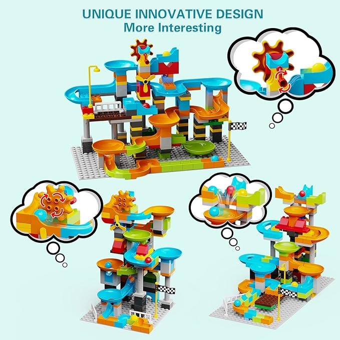 JIXIn 3in1 Marble Runs for Kids 4-8/Building Blocks Compatible with LEGO DUPLOS for Age 2-5/Marble Run for Kids Ages 3-5 STEM Toy Set with 164 Pcs Classic Big Block/Gift Toys for Kid Ages 3 4 5 6 7 8+
