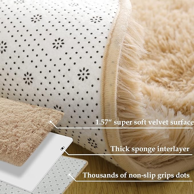 Merelax Soft Modern Indoor Large Shaggy Rug for Bedroom Livingroom Dorm Kids Room Home Decorative, Non-Slip Plush Fluffy Furry Fur Area Rugs Comfy Nursery Accent Floor Carpet 5x8 Feet, Light Tan