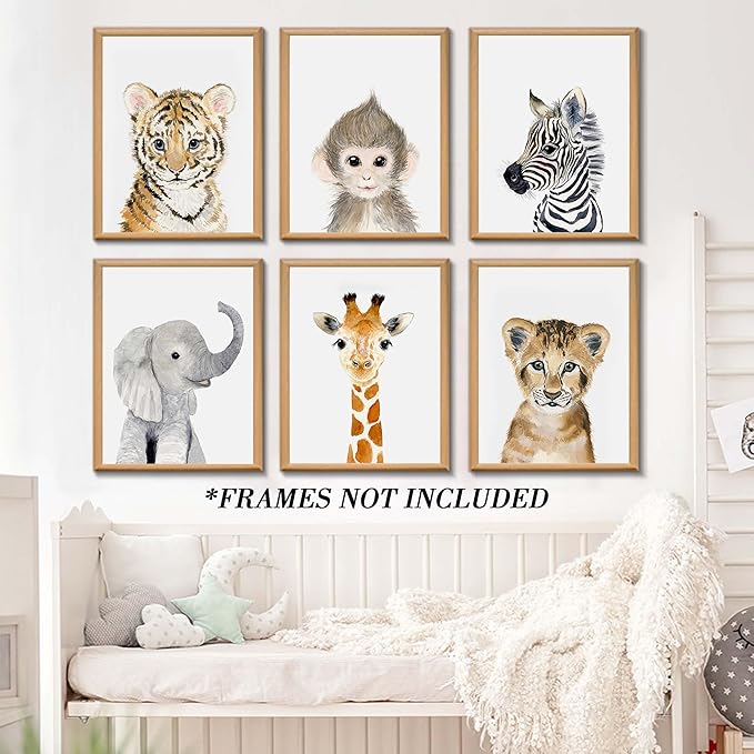 Nursery Baby Room Wall Art Decor, Jungle Nursery Baby Animal of Tiger Lion Elephant Decorations, Nursery Safari Cute Animal Decor for Baby Bedroom
