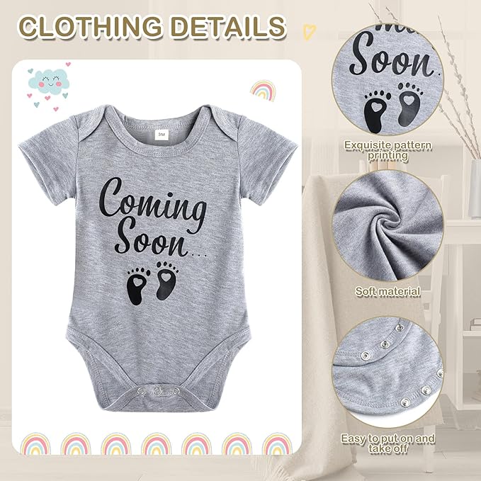8 Pcs Pregnancy Announcement Set Pregnancy Reveal Ideas Include Felt Letter Round Board Kit Baby Bodysuit Booties Wood Blocks Wooden Signs for Coming Soon Baby Announcement(Gray)