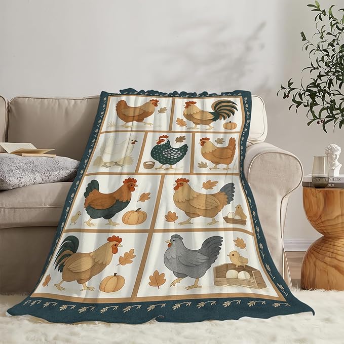 Chicken Blanket Rooster Throw Blanket Soft Cozy Fleece Fuzzy Plush Warm Stuff Bedding Farm Animal Roosters Blankets Gifts for Boys Girls Kids Adult Men Women 60"X80"