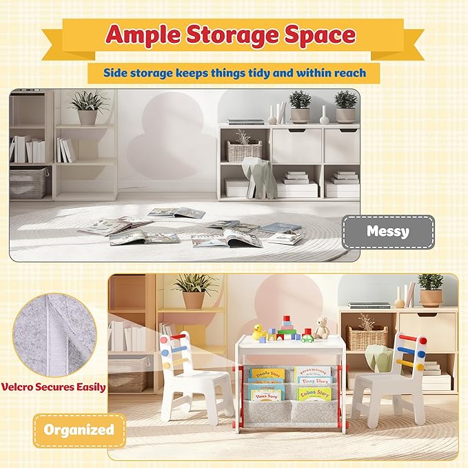 Kids Table and Chair Set 4-in-1 with Storage, Wooden Activity Table for Crafts, Arts, Drawing, Reading, Toddler Furniture for Playroom, Nursery, Gift for Boys & Girls (Age 3+)