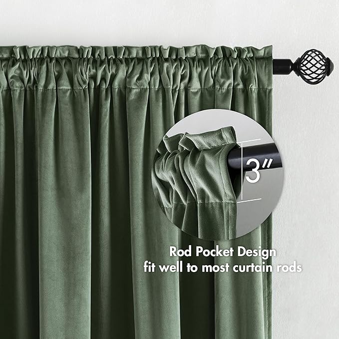 MIULEE Velvet Curtains Sage Green Thermal Insulated Blackout Curtain Drapes for Bedroom Living Room Darkening 96 Inches Long Curtains Panels Rod Pocket Set of 2