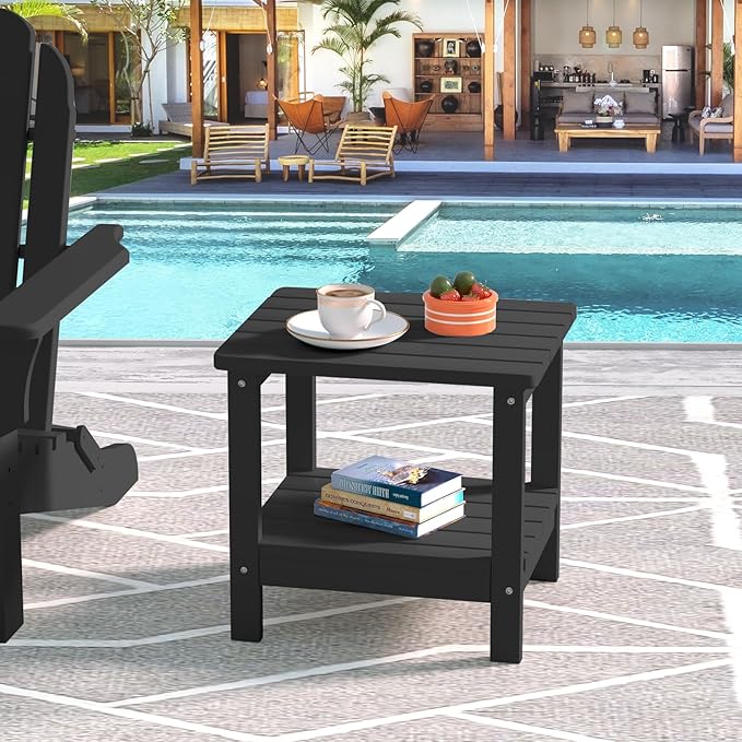 UDPATIO Outdoor Side Table for Patio, 2PCS 19 x 16 inches Adirondack Table Poolside Patio Table, HDPE End Table for Outside Backyard Pool Indoor Companion, 2 Tiers