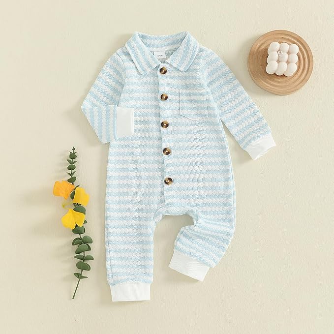 Thorn Tree Baby Boys Clothes Infant Knit Romper Long Sleeve Newborn Outfits Button Closure Onesie Turn Down Collar Jumpsuit
