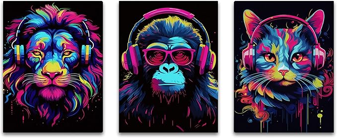 Shwing Framed Teen Boys Gaming Room Decor Wall Art, Set of 3 Canvas, 12'' x 16'' Read to Hang
