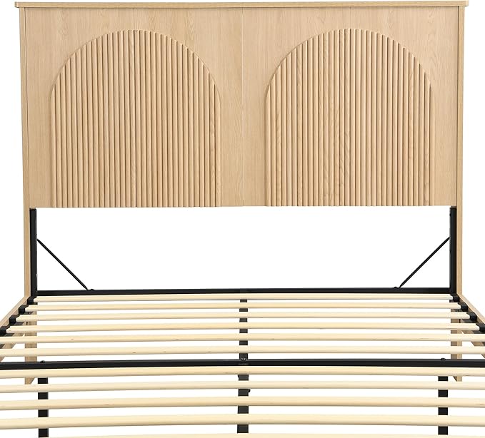 XIAOWEI Fluted Full Size Bed Frame with 52.4" Tall Headboard & 2 Storage Drawers,Sturdy Wooden Frame with Underbed Storage,No Box Spring Needed Platform Bed,Easy Assembly Low Profile Bed Frame,Natural