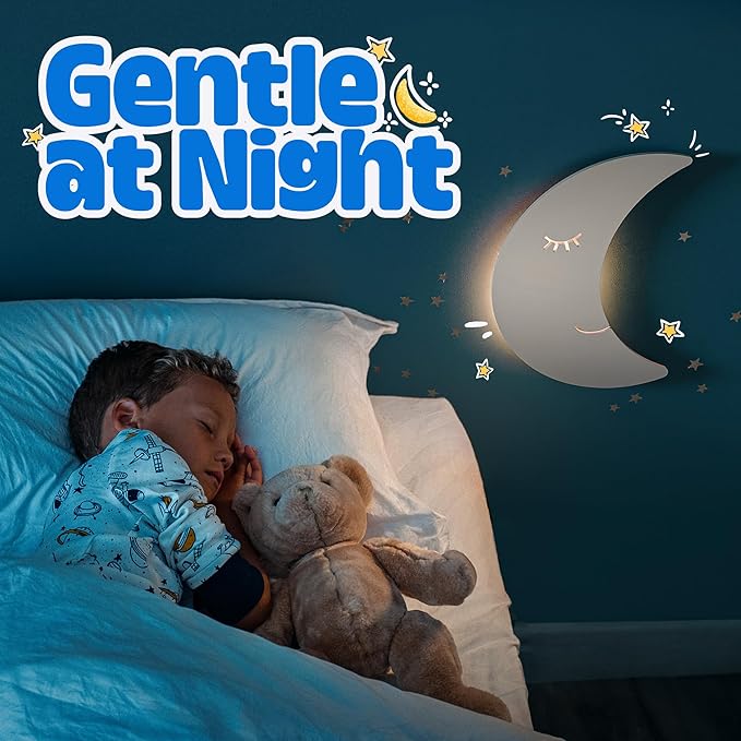 Tip perk Moon Lamp for Baby Nursery - Floating Moon Wall Lamp for Nursery | Cute Floating Moon Lamp for Kids Bedroom | Battery-Operated Hanging Night Lights | Cordless Moon Lights for Bedroom