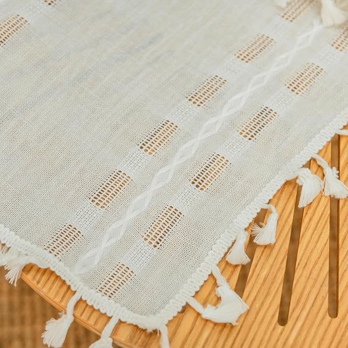Deeprove Cream White Boho Curtain 96 inches Length for Living Room Bedroom Nursery Laundry Room, Bohemian 96 inches Long, Shabby Chic Country Rustic Embroidered Window Decor W52 x L96, 1 Panel