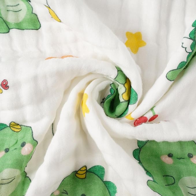 Muslin Baby Blankets, Nursery Blankets for Boys Girls, Swaddle Blankets Neutral Soft Lightweight Toddler and Kids Throw Blankets (Green Dinosaur)