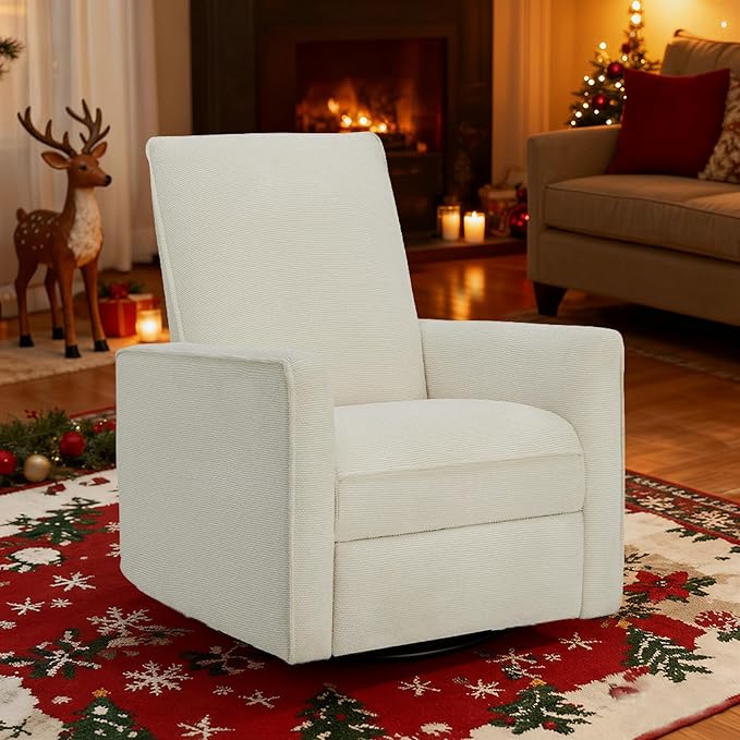 Swivel Rocker Recliner Chair, Nursery Glider Recliner Manual Rocking Comfy Upholstered Fabric Reclining Single Sofa for Nursery Bedroom Living Room