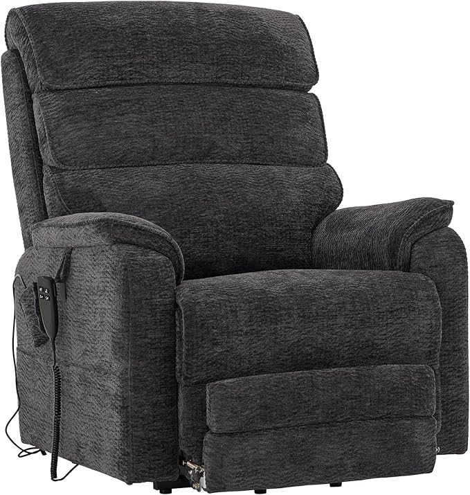 DYNOX 400 LBS Big Tall Man Large-Wide Power Dual Motor Lift Recliners Chairs for Elderly, Lay Flat Lift Chair with Infinite Positions, Heat & Massage, Extended Footrest (9298L, Chenille, Grey)