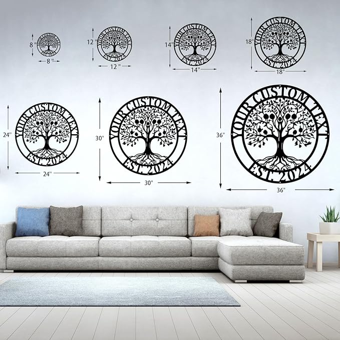 Established Family Tree Name Sign, Metal Name Signs Personalized, Tree of life Wall Art, Last Name Welcome Sign, Personalized Housewarming/Wedding Gift, Living Room/Porch/Outdoor Decor