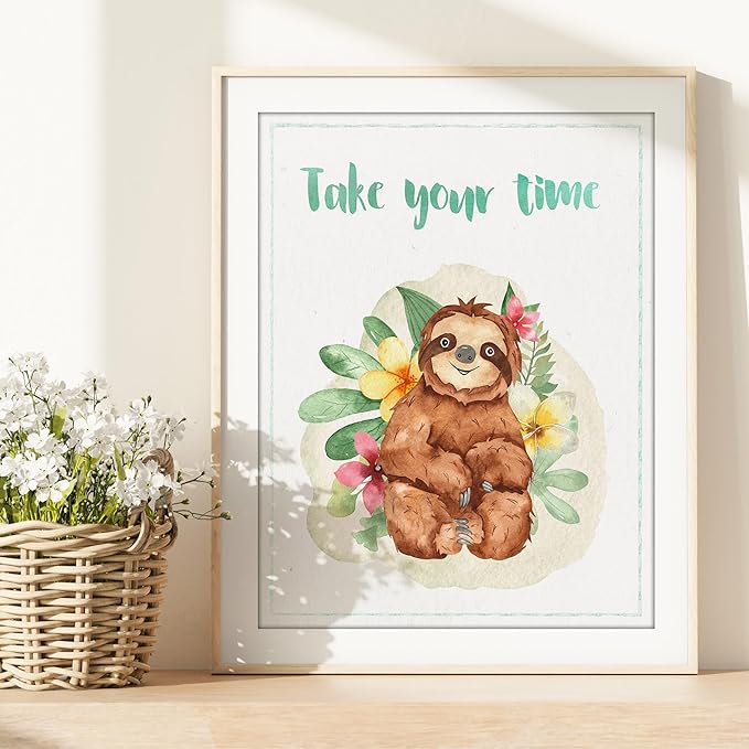 Sloth Art Prints (Set of 4) - Unframed - 11x14 | Perfect for Adding a Touch of Whimsy to Your Living Room, Bedroom, or Nursery | Ideal Wall Decor for Animal Lovers and Fans of Cute, Laid-back Decor