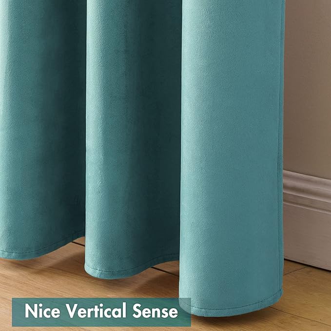 MIULEE Teal Velvet Curtains Thermal Insulated Blackout Curtain Drapes for Bedroom Living Room Darkening 96 Inches Long Curtains Panels Rod Pocket Set of 2
