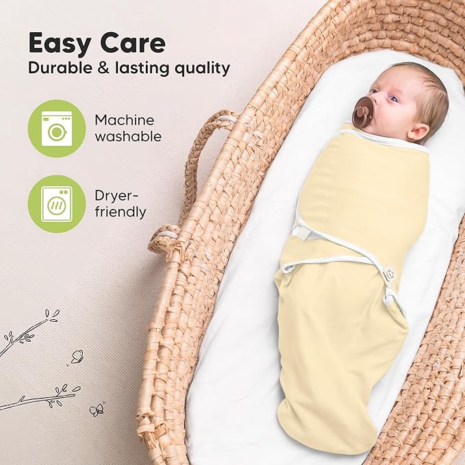 KeaBabies 3-Pack Organic Baby Swaddle Sleep Sacks - Swaddles for Newborns, Infant 0-3 Months, Baby Girls, Boys, Soft & Snug Newborn Sleep Sack, Nursery Swaddling Blankets (Daffodil)