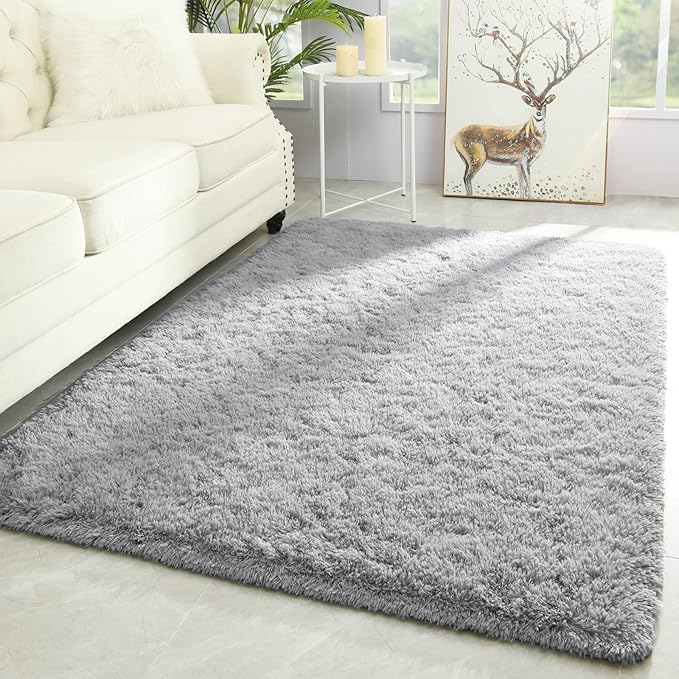 Merelax Soft Modern Indoor Shaggy Area Rug for Bedroom Livingroom Dorm Kids Room Home Decorative, Non-Slip Plush Fluffy Furry Fur Rugs Comfy Nursery Accent Floor Carpet 3x5 Feet, Grey