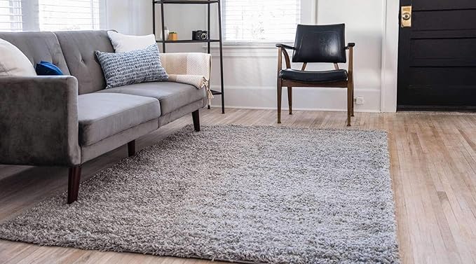 Unique Loom Solid Shag Collection Area Rug (7' 1" x 10' Rectangle, Cloud Gray)
