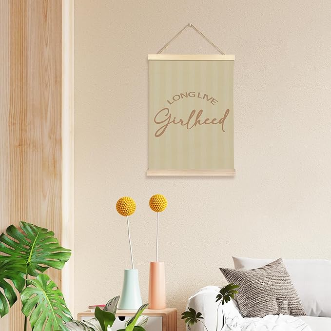 Hiuwevt Girls Nursery Wall Art, Long Live Girlhood Poster Hanger Frame, Retro Preppy Neutral Striped Wall Art Home Decor for Little Girls Toddler Nursery Room Bedroom Playroom, 12x16 Inch