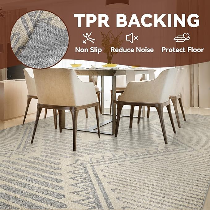 Beige Grey Boho 5x7 Area Rugs Textured Tufted Rugs for Living Room Bedroom Rug-Carpet Washable Neutral Modern Geometric Moroccan Aztec Rug