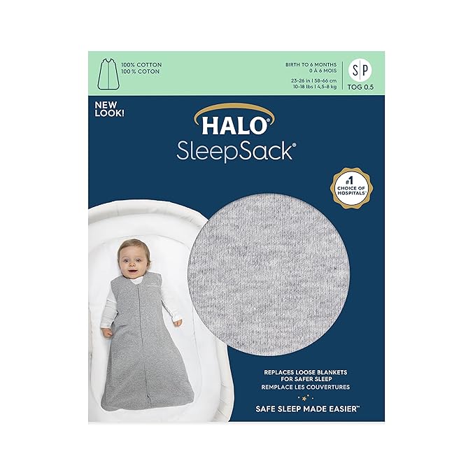 HALO SleepSack, 100% Cotton Wearable Blanket, Swaddle Transition Sleeping Bag, TOG 0.5, Heather Gray, Size Medium, 6-12 Months