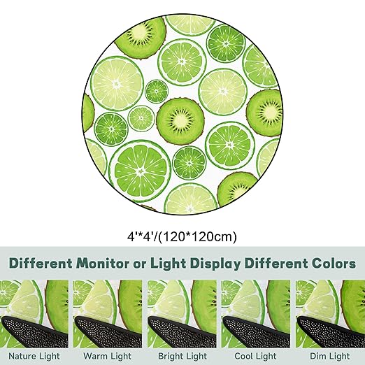 Kiwi Fruit Round Rug Green Circle Rugs for Bedroom Dorm Living Room Chinese Gooseberry Area Rug Floor Mat Pad Doormat Carpet, 4'X4'(120x120cm)
