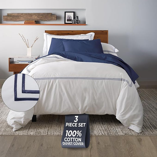 Ella Jayne Twin Duvet Cover (2 Pieces), 100% Cotton Percale, Twin/Twin XL, Soft, Breathable & Lightweight, Including Duvet Cover Twin (1 Piece) 68" x 90" Inches with 1 Pillow Shams (Navy Design)