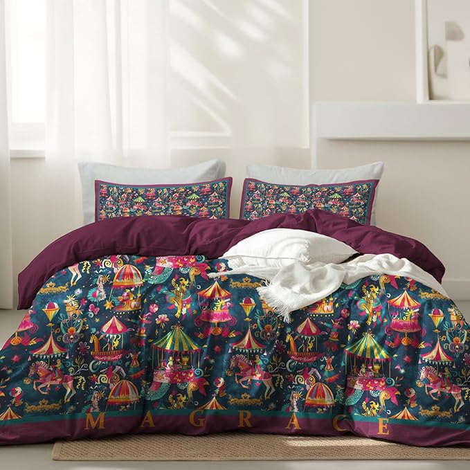MAGRACE King Christmas Duvet Cover with Zipper Closure Soft 800 Thread Count Cotton Textured Bedding Quilt Cover Set for Holiday